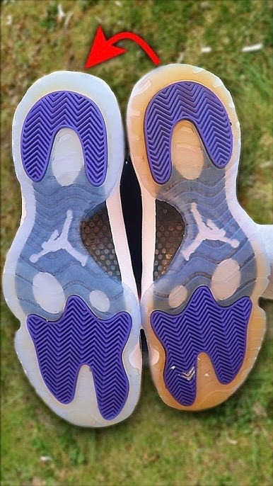 Icy Sole Restoration result — one sole restored to clear ice beside the same sole yellowed from oxidation